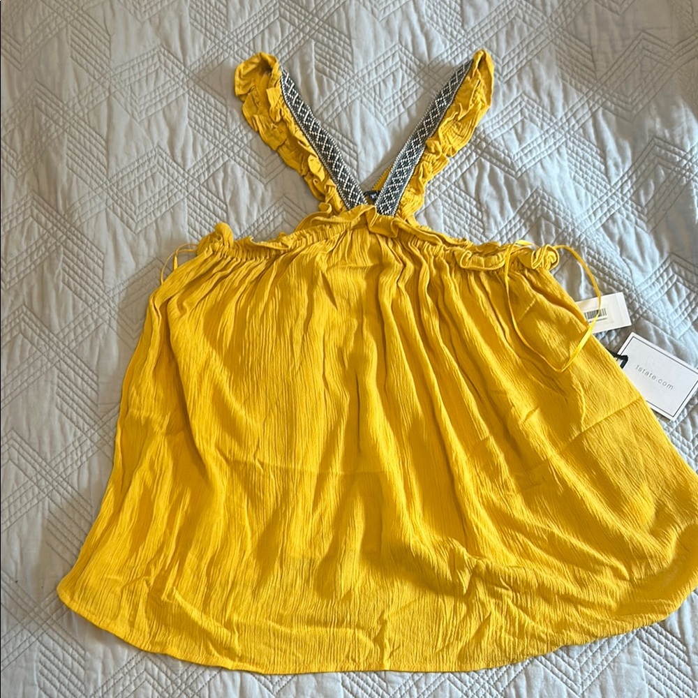 Yellow 1.State XS NEW Women's Top with Ruffled HALTER detail Straps